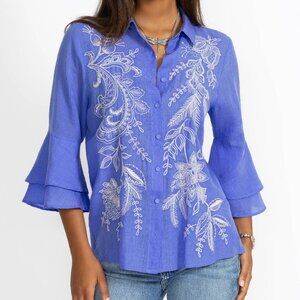 Johnny Was 3/4 SLEEVE FLOUNCE SHIRT - XL